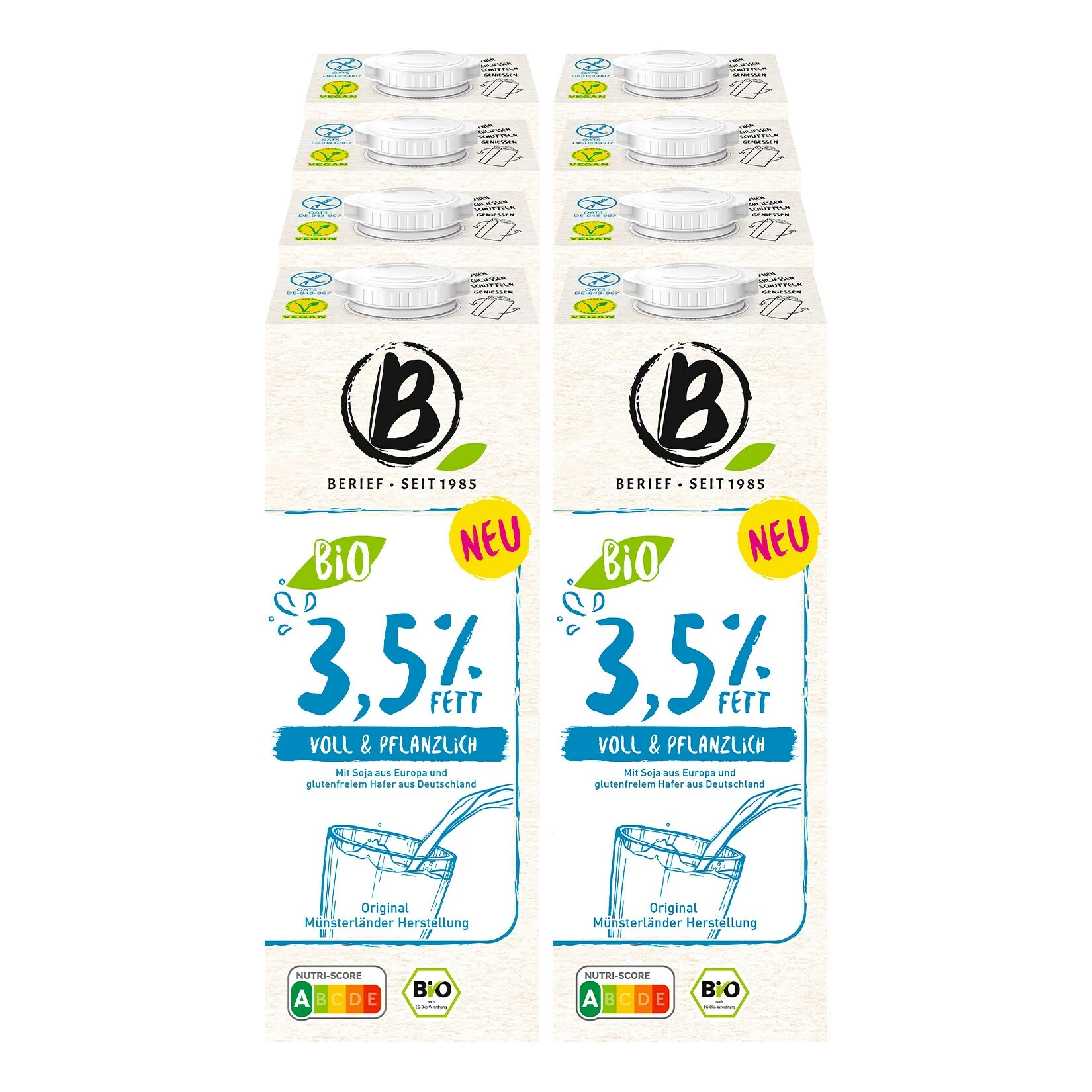 Berief Bio Drink 3,5% Fett - Voll & Pflanzlich 1 Liter, 8er Pack 3 Berief Bio Drink 3,5% Fett - Voll & Pflanzlich 1 Liter, 8er Pack