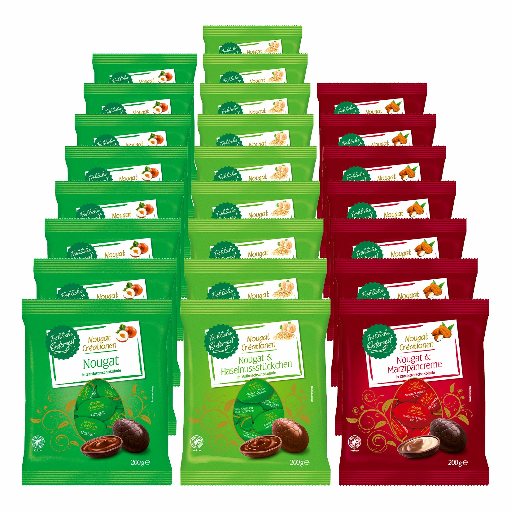 Fröhliche Osterzeit Nougat Creationen 200 G, Verschiedene Sorten, 24er Pack 3 Fröhliche Osterzeit Nougat Creationen 200 G, Verschiedene Sorten, 24er Pack